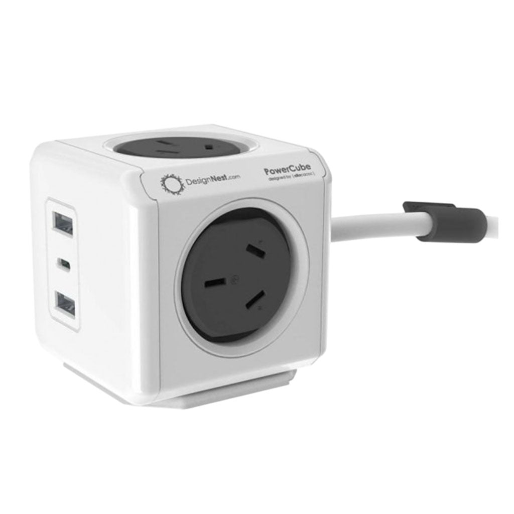 Allocacoc PowerCube 1.5m Extended USB - 4 Outlets 2 USB-A + 1 USB-C PD 20W w/ Surge - Grey(ELEALL11407GY) - 1