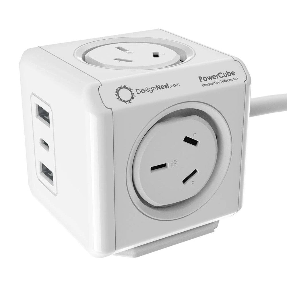 Allocacoc PowerCube 1.5m Extended USB - 4 Outlets 2 USB-A + 1 USB-C PD 20W w/ Surge - White(ELEALL11407WH) - 1