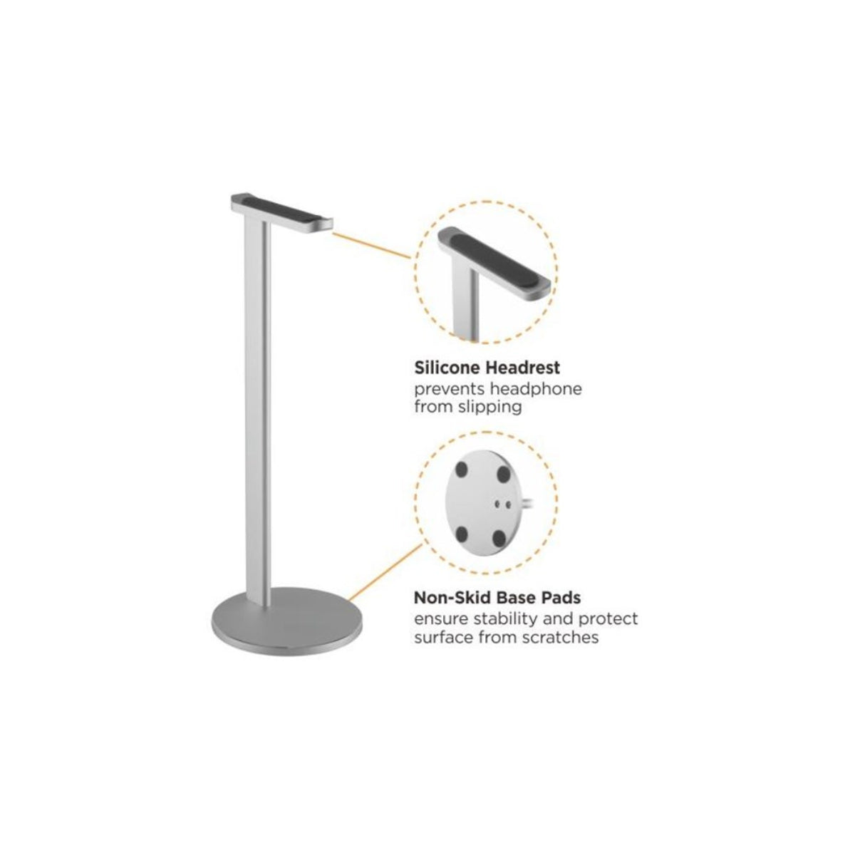 Arkin AR-HEAD-02-S Slim Universal Desktop Headset Stand - Silver(AR-HEAD-02-S) - 6