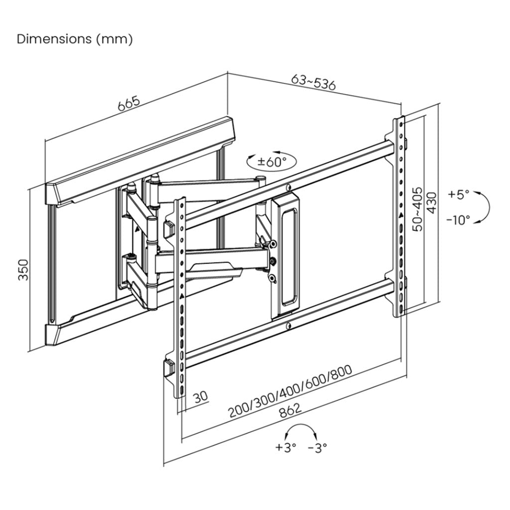 Arkin Modern Design Full Motion TV Wall Mount (43"-90" Max 60kg)(AR-4390-60-M) - 8