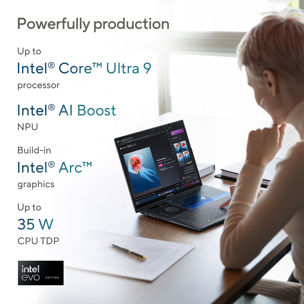 ASUS Zenbook Duo 14" FHD OLED Dual-Screen Touch AI Laptop - Core Ultra 9-285H 32GB 1TB W11H(UX8406CA-QL978W) - 17