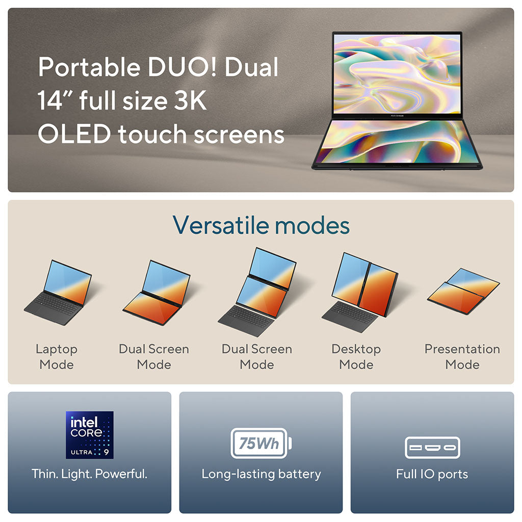 ASUS Zenbook Duo 14" FHD OLED Dual-Screen Touch AI Laptop - Core Ultra 9-285H 32GB 1TB W11H(UX8406CA-QL978W) - 21