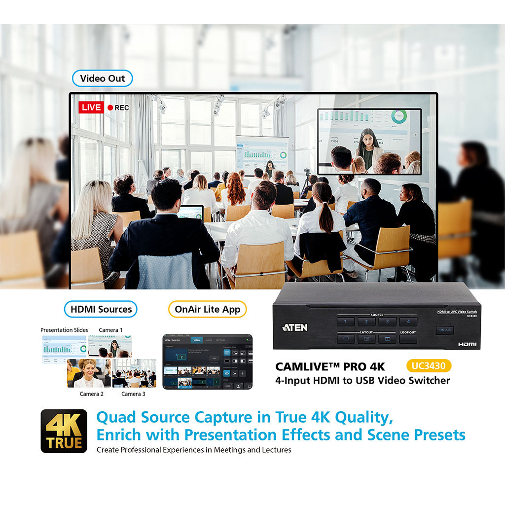 ATEN CAMLIVE PRO 4K 4-Input HDMI to USB Video Switcher(UC3430) - 7