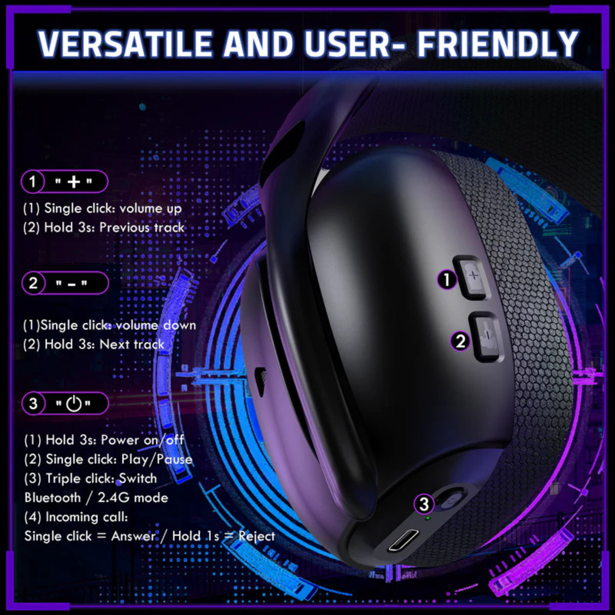 Attack Shark L80PRO Wireless Gaming Headset - Black(L80PRO-Black) - 4