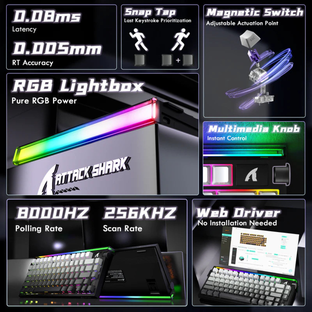 Attack Shark R85 HE 8000Hz Rapid Trigger Magnetic Switch Keyboard - Moonlit Night(R85HE-MoonlitNight) - 9