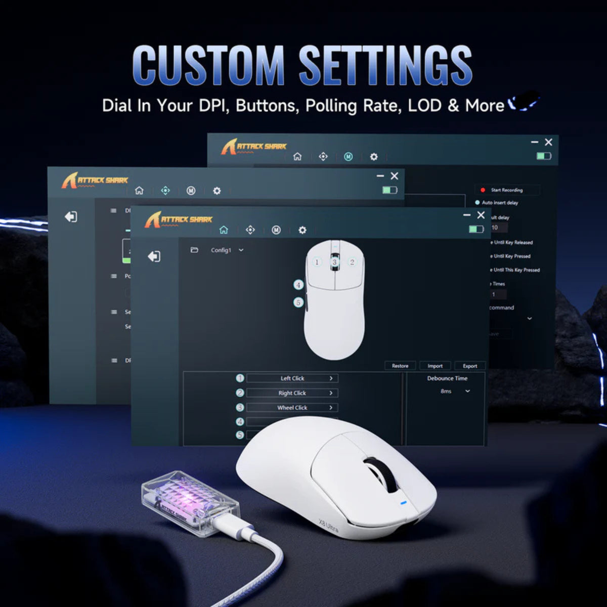 Attack Shark X8SE Wireless Optical Gaming Mouse - White - Omron Optical Switch(X8SE-White) - 2