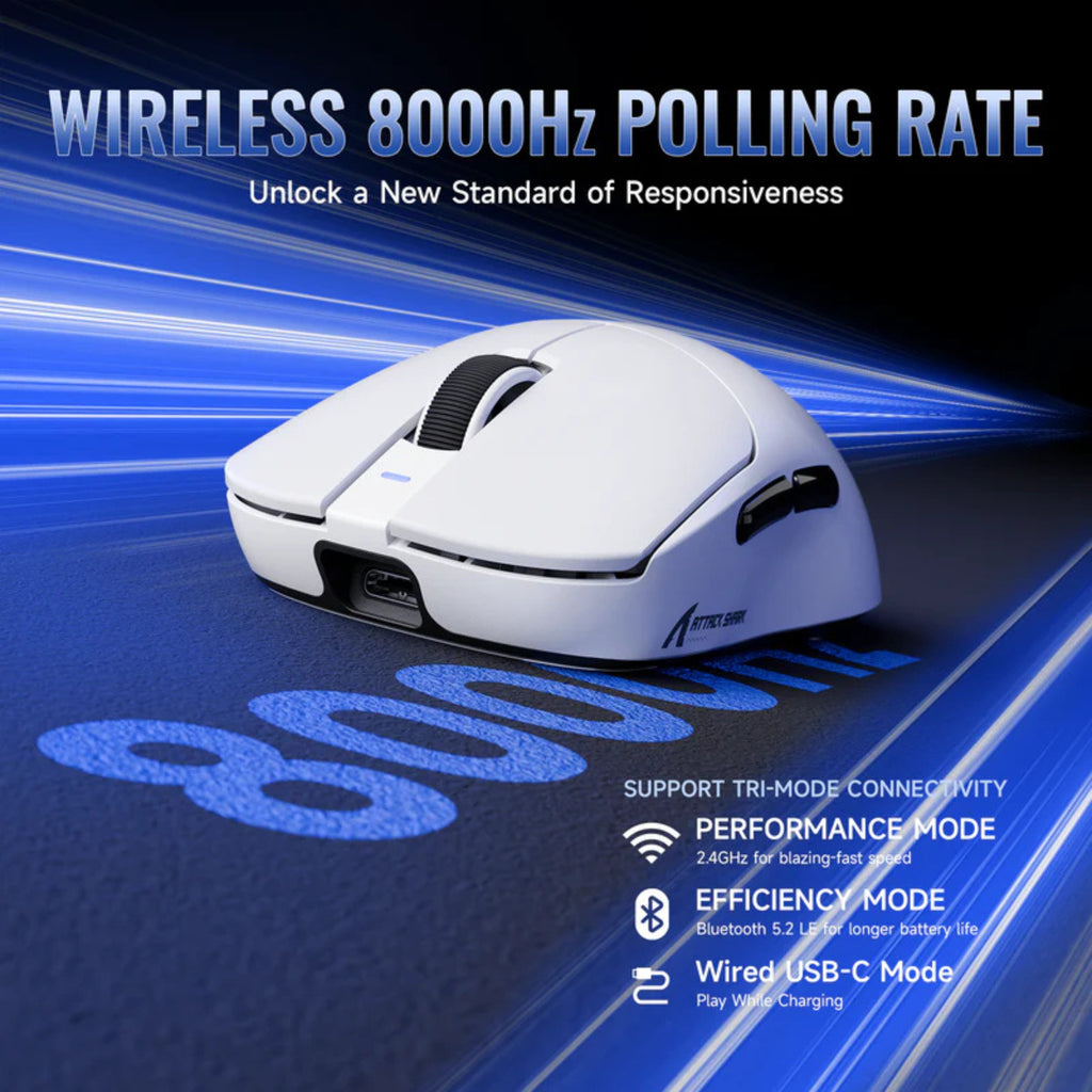 Attack Shark X8SE Wireless Optical Gaming Mouse - White - Omron Optical Switch(X8SE-White) - 4