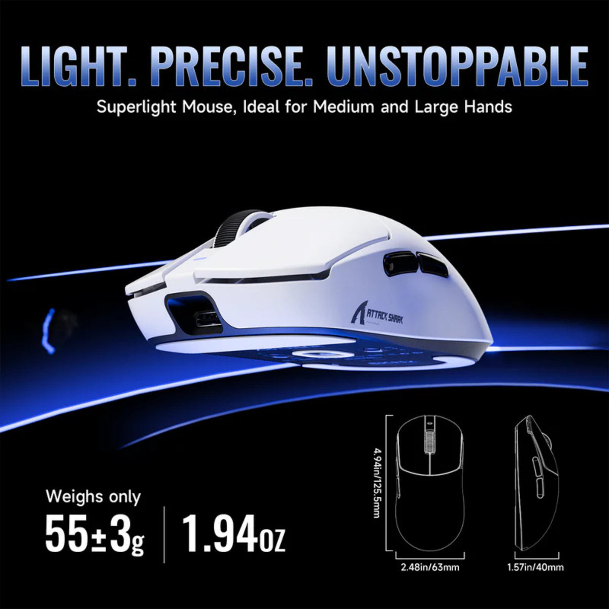 Attack Shark X8SE Wireless Optical Gaming Mouse - White - Omron Optical Switch(X8SE-White) - 5