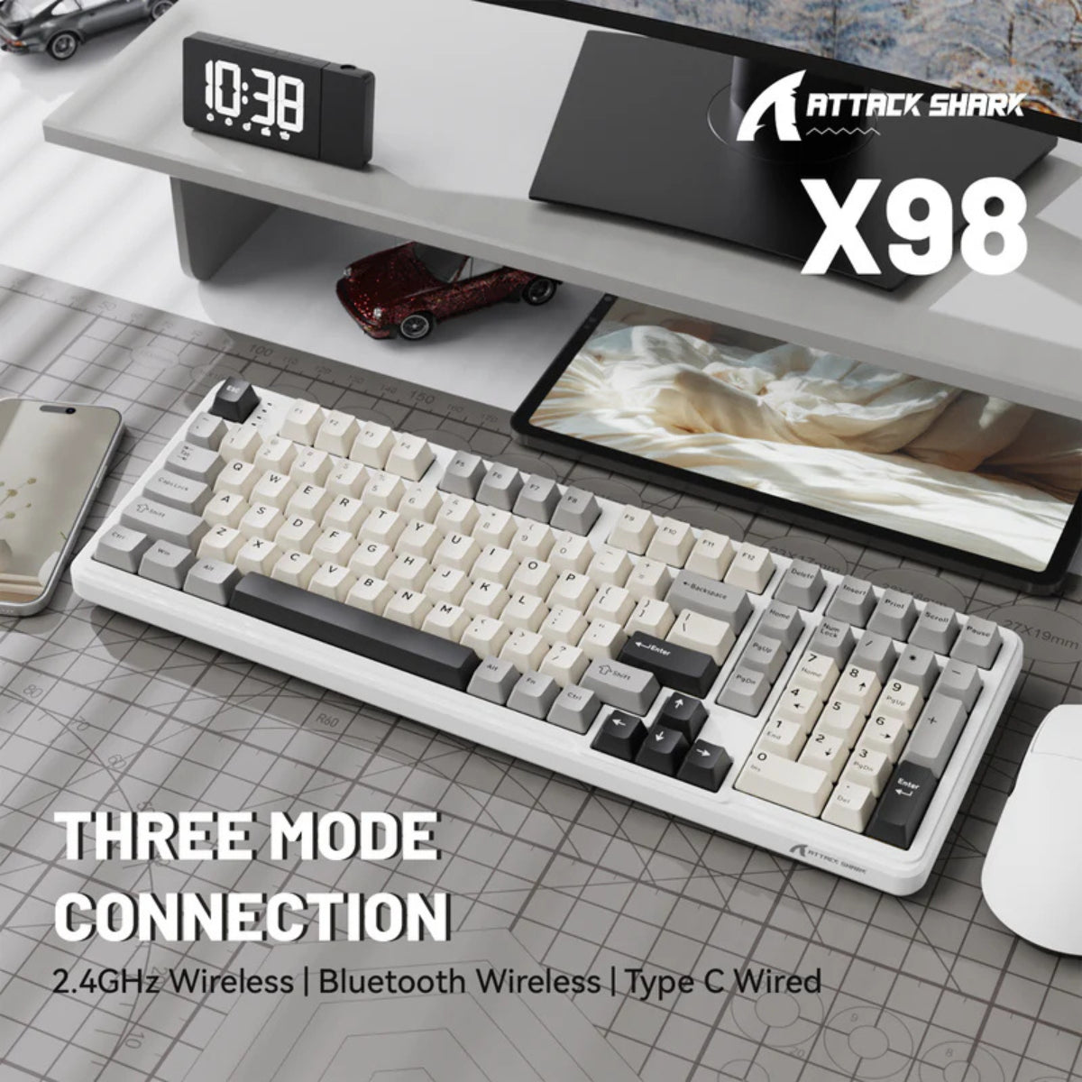 Attack Shark X98 Full-size  Wireless Mechanical Keyboard - Star White(X98-StarWhite) - 9