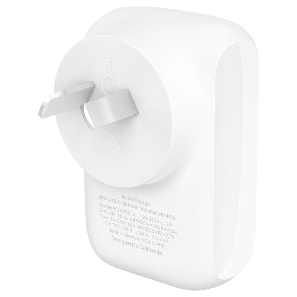 Belkin 42W USB-C & USB-A Dual Wall Charger w/PPS & PD - White(WCB009AUWH) - 2