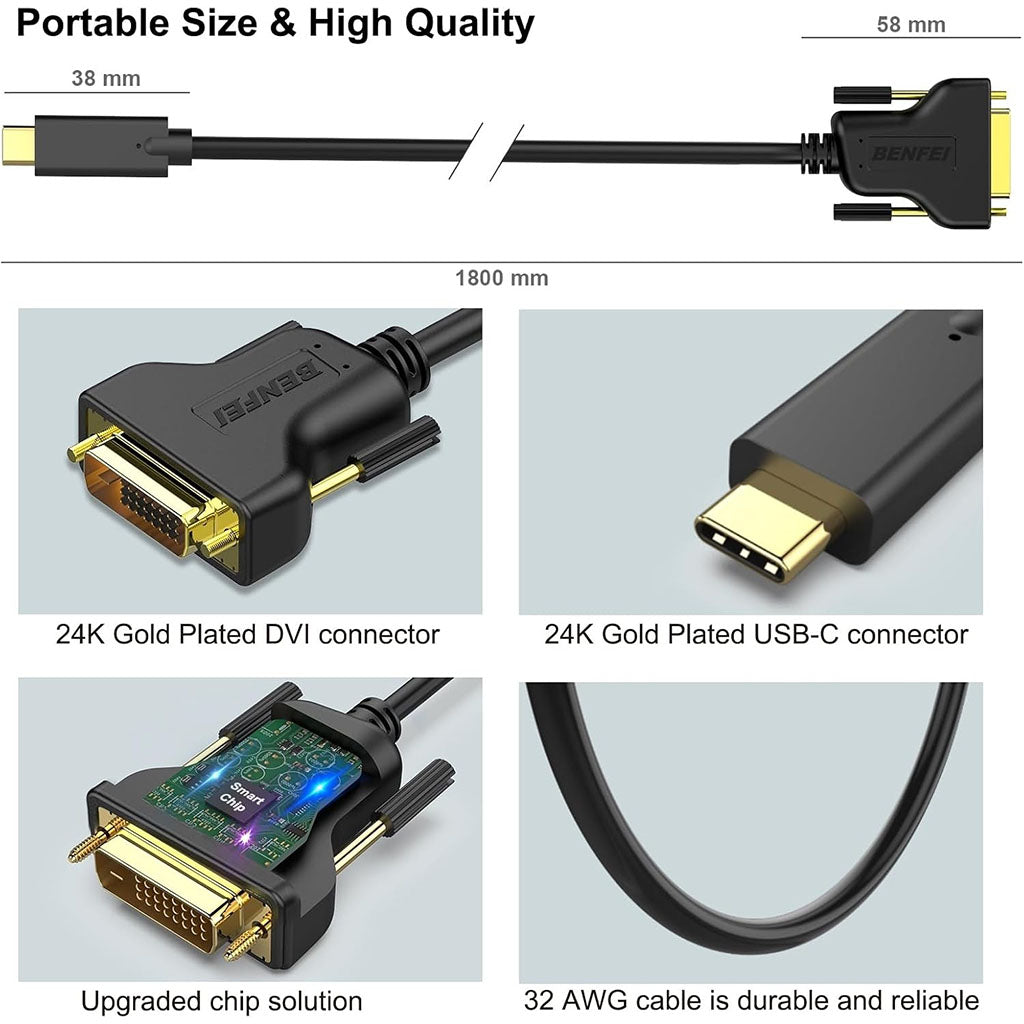 BENFEI 1.8m USB-C to DVI Cable(ELEBEN205BK) - 2