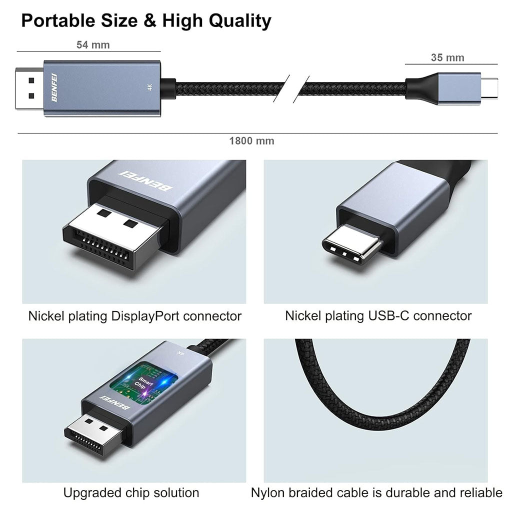 BENFEI 207GY-6F 1.8m Thunderbolt 3 8K 60Hz USB-C to DisplayPort Cable(ELEBEN207GY6F) - 2