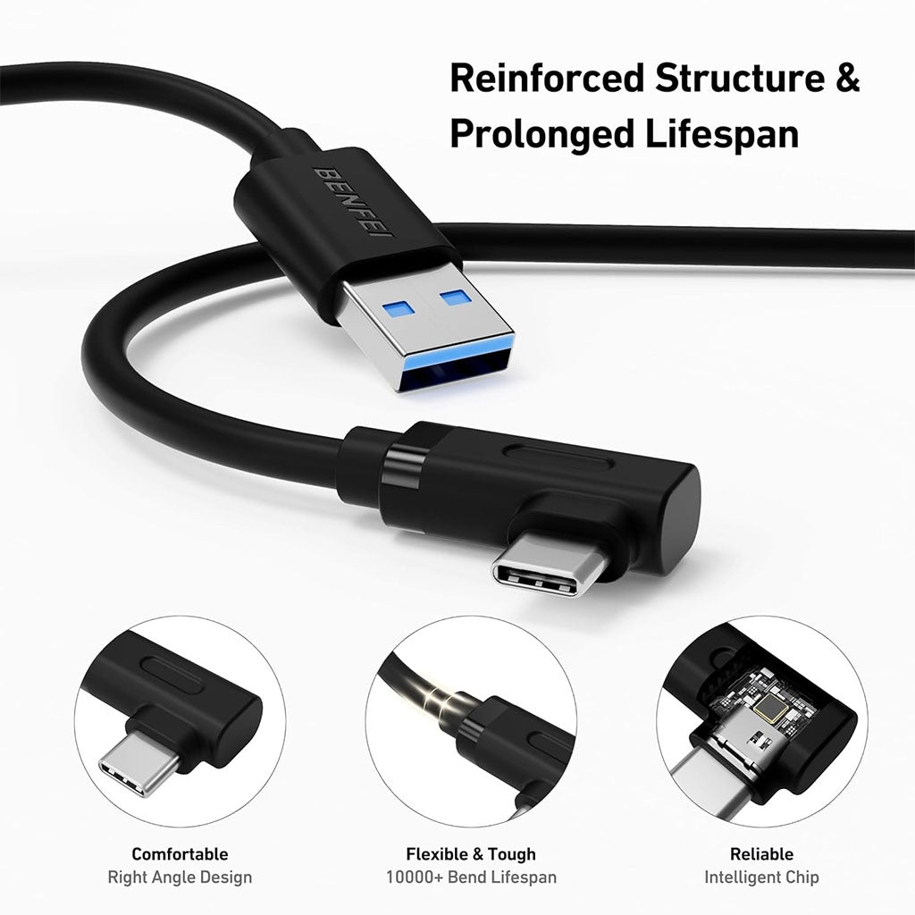 BENFEI 375BK-1M 1m USB 3.0 to Right Angled USB-C PVC Cable(ELEBEN375BK1M) - 4