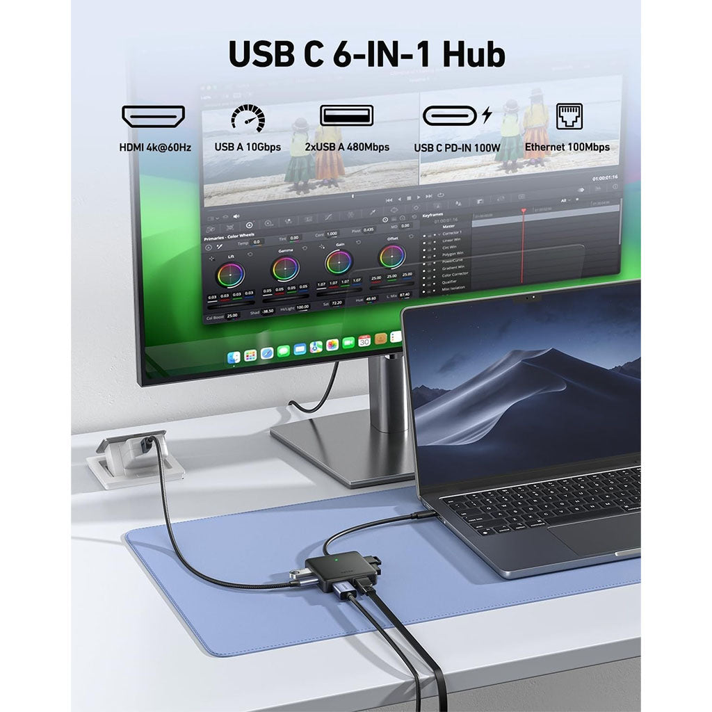 BENFEI 399BK 6-in-1 USB-C Hub w/ 100W PD(ELEBEN399BK) - 2