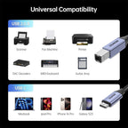 BENFEI 405GY-1.5M 1.5m USB-B to USB-C Nylon Braided Printer Cable(ELEBEN405GY1.5M) - 2
