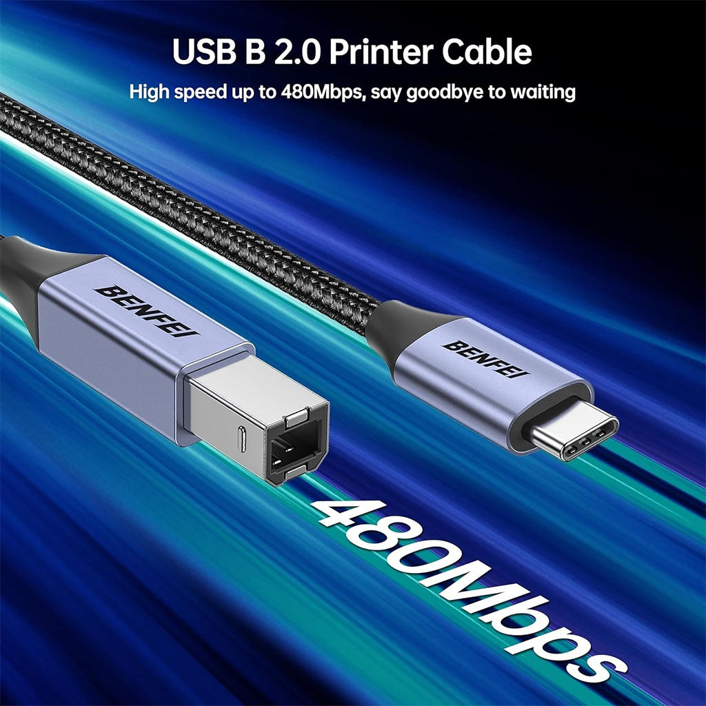 BENFEI 405GY-1.5M 1.5m USB-B to USB-C Nylon Braided Printer Cable(ELEBEN405GY1.5M) - 3