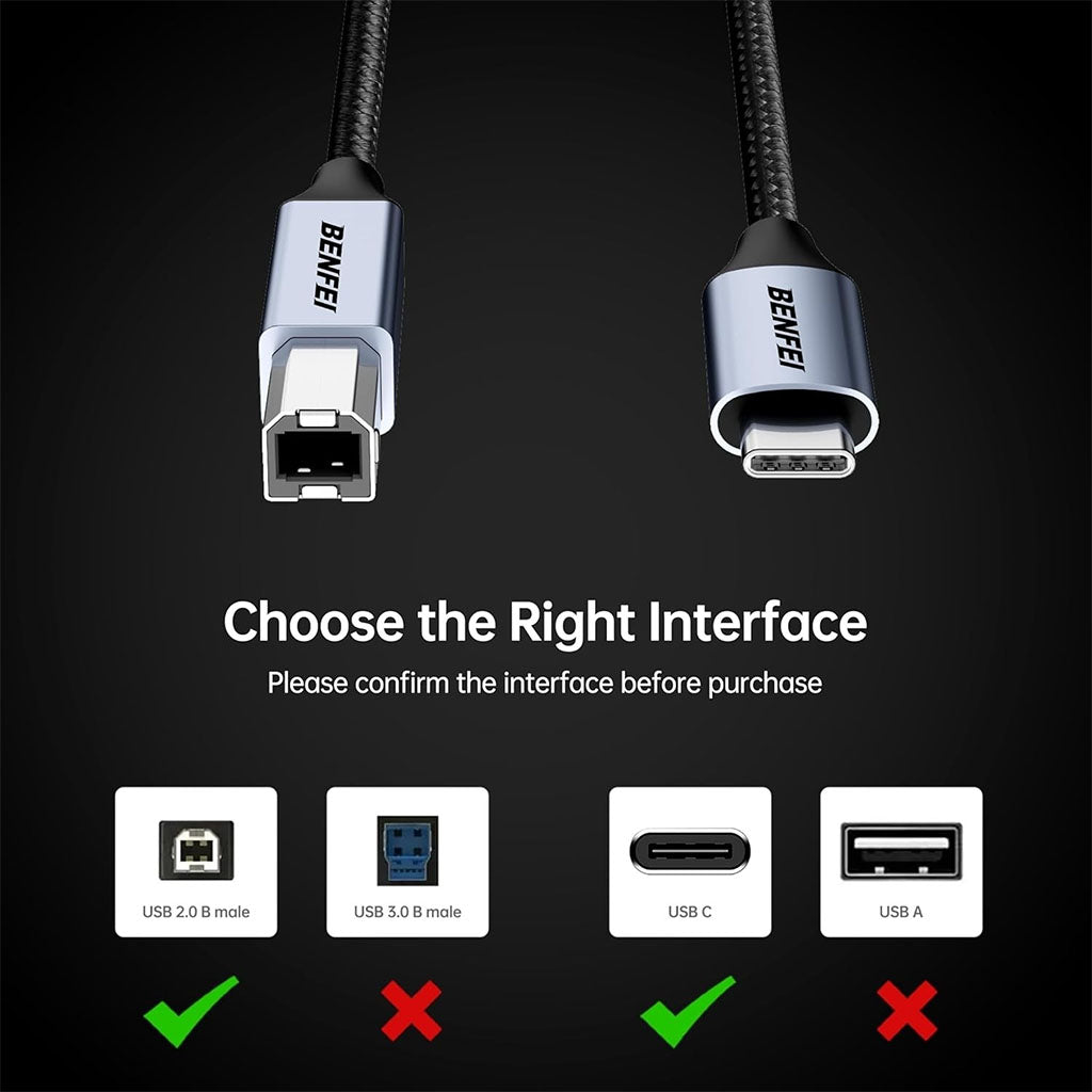 BENFEI 405GY-1.5M 1.5m USB-B to USB-C Nylon Braided Printer Cable(ELEBEN405GY1.5M) - 5