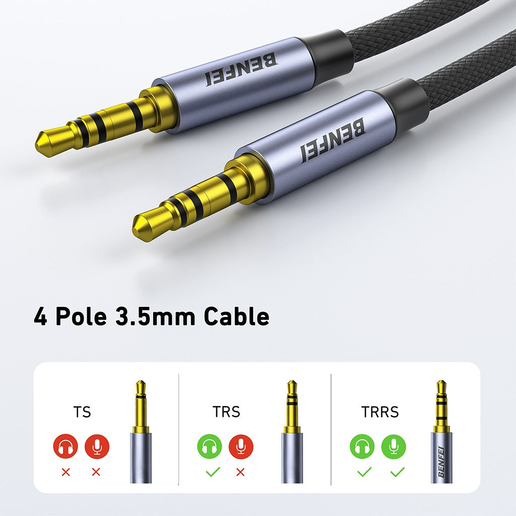 BENFEI 427GY 1m 3.5mm TRRS Male to Male Audio Cable(ELEBEN427GY1M) - 2