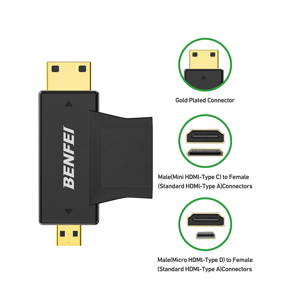 BENFEI 434BK Micro HDMI + Mini HDMI Male to HDMI Female Adapter(ELEBEN434BK) - 3