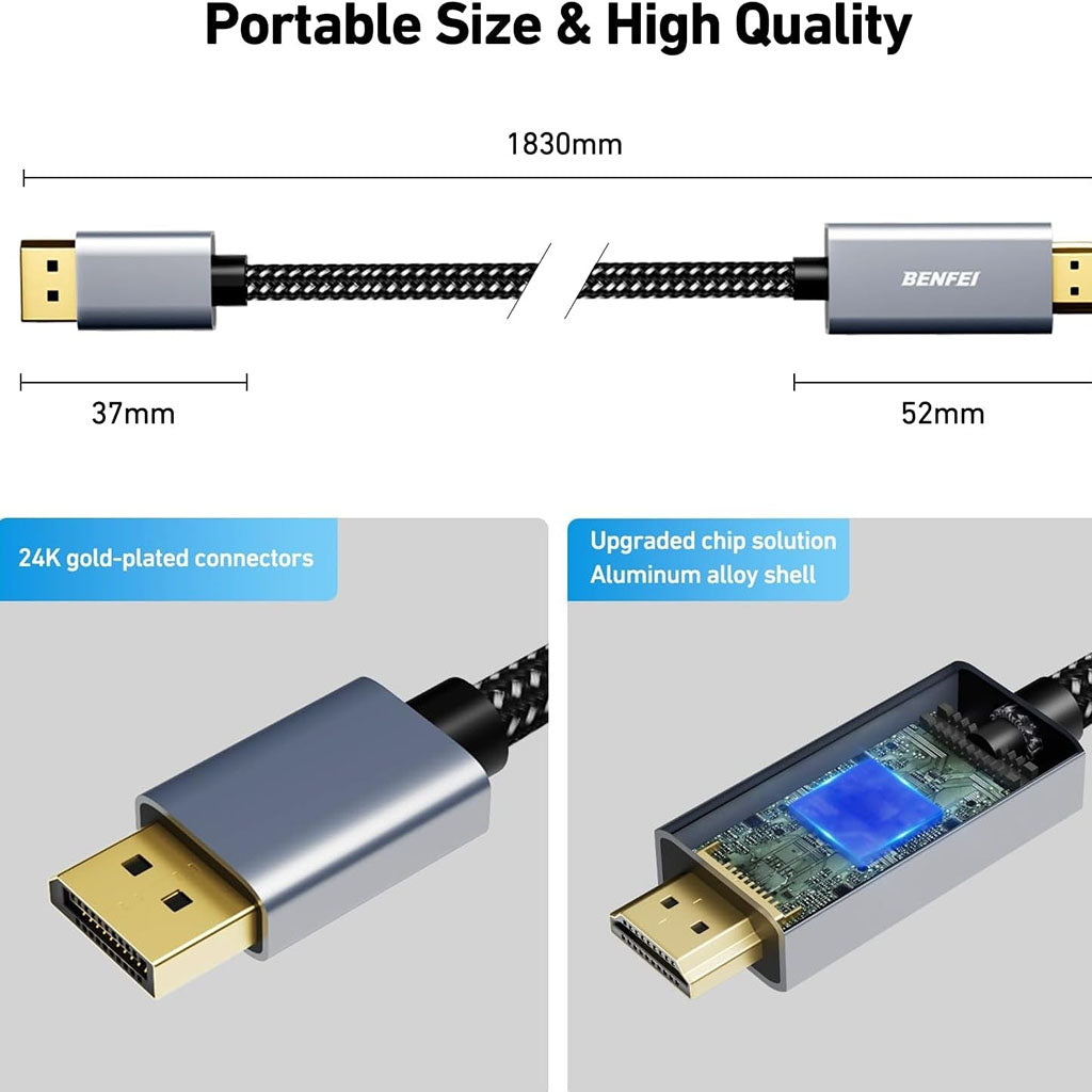 BENFEI 90cm 4K DisplayPort to HDMI Cable(ELEBEN273GY3F) - 7