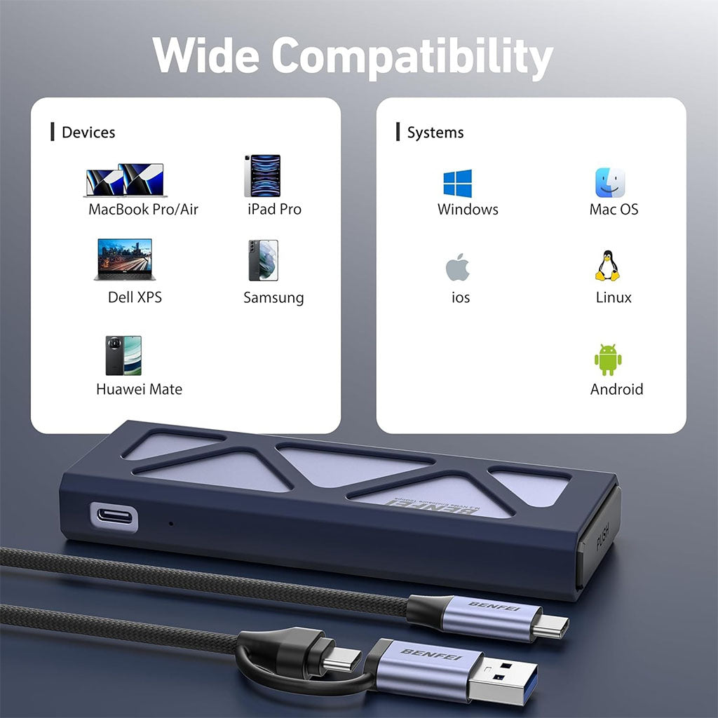 BENFEI USB 3.2 Tool-Free M.2 SSD Enclosure(ELEBEN384GY) - 2