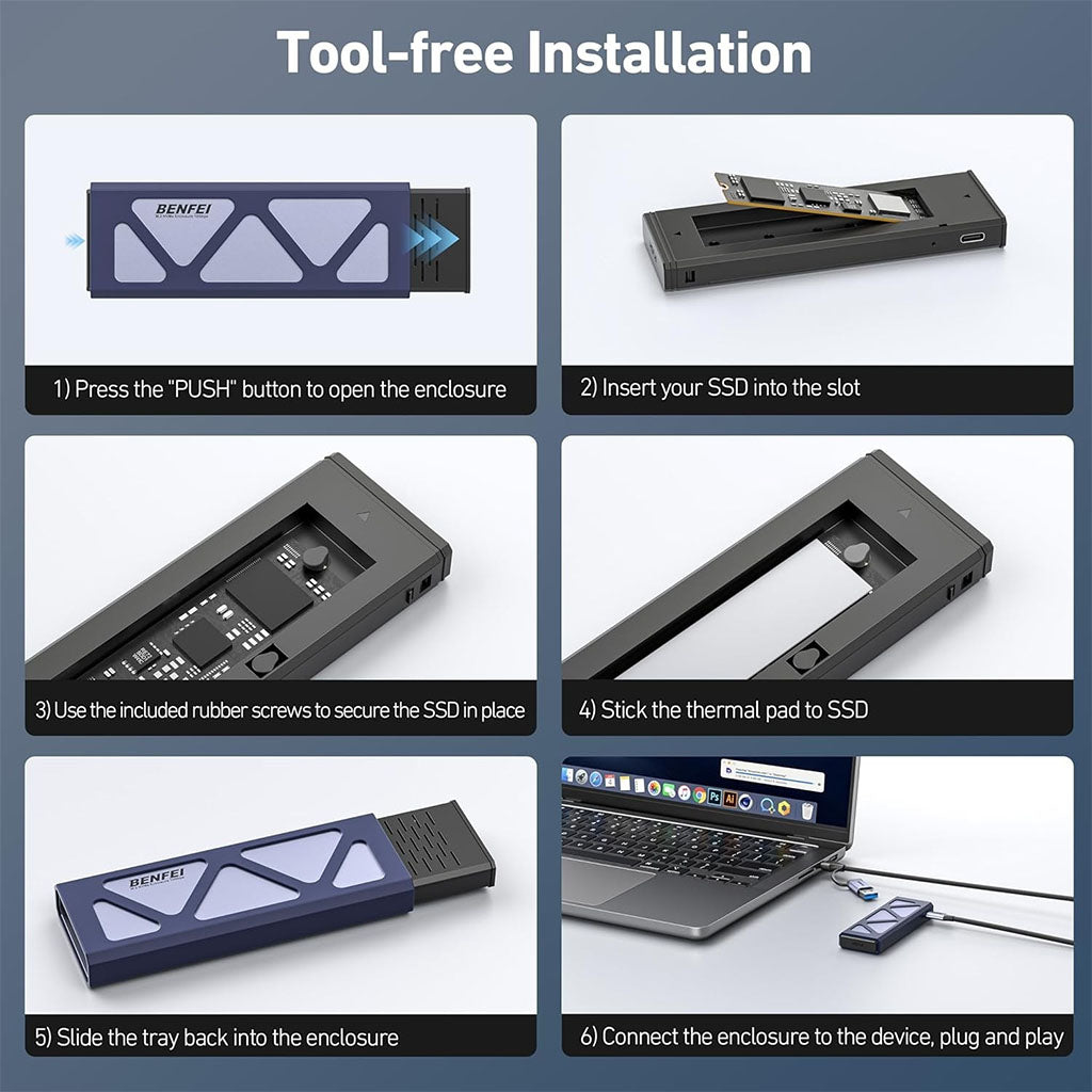 BENFEI USB 3.2 Tool-Free M.2 SSD Enclosure(ELEBEN384GY) - 4