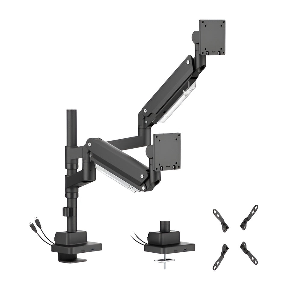 Brateck LDT80-C024UCP Super Heavy-Duty Pole-Mounted Gas Spring Dual Monitor Arm with USB-A/C Ports - Matte Black(LDT80-C024UCP) - 1