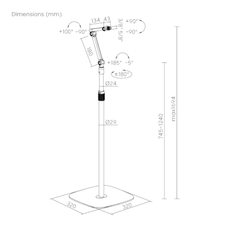Brateck Stylish Height Adjustable Microphone Floor Stand(MDS16-2) - 3