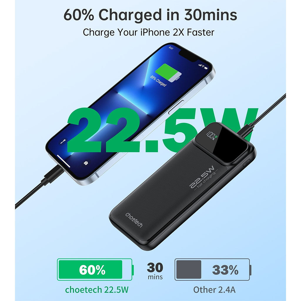 Choetech B728 10000mAh 22.5W PD Power Bank w/ Digital Display(ELECHOB728) - 9