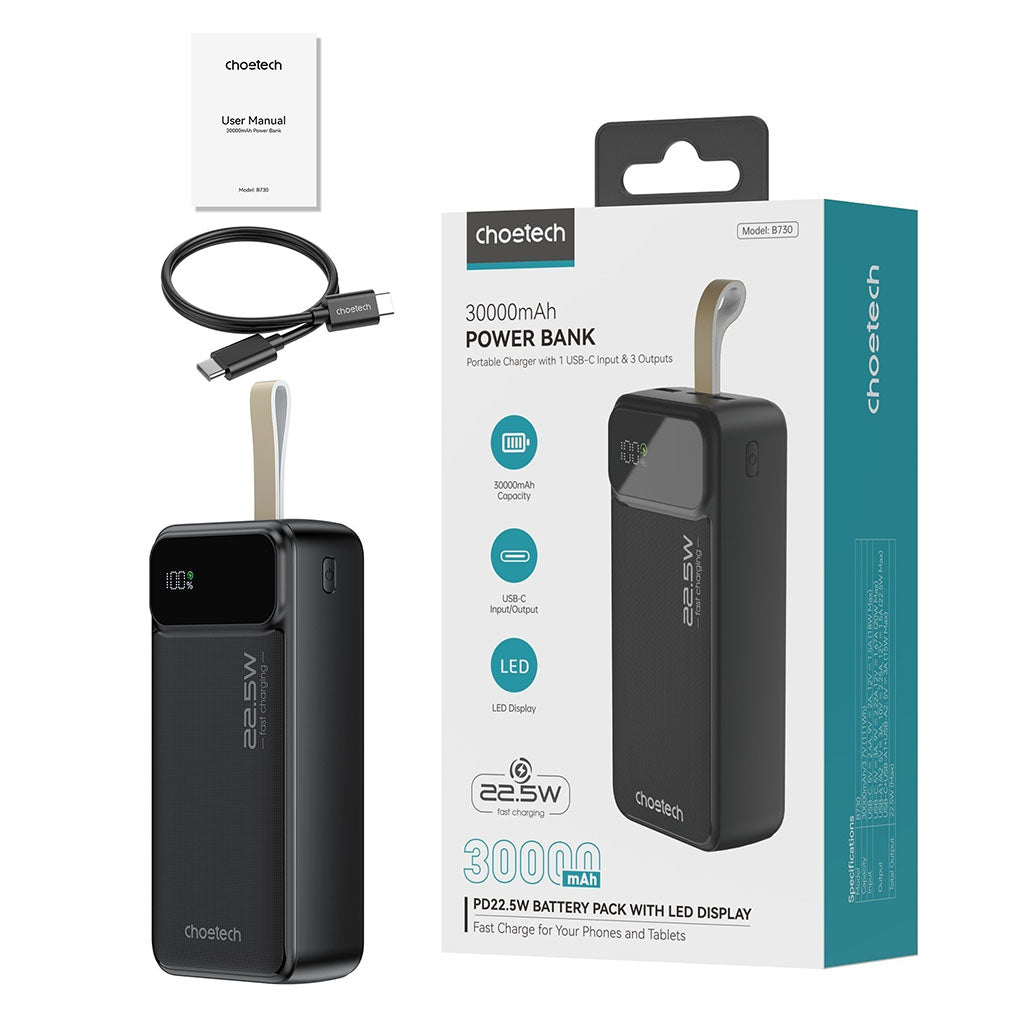 Choetech B730 30000mAh 22.5W PD Power Bank w/ Digital Display(ELECHOB730) - 10