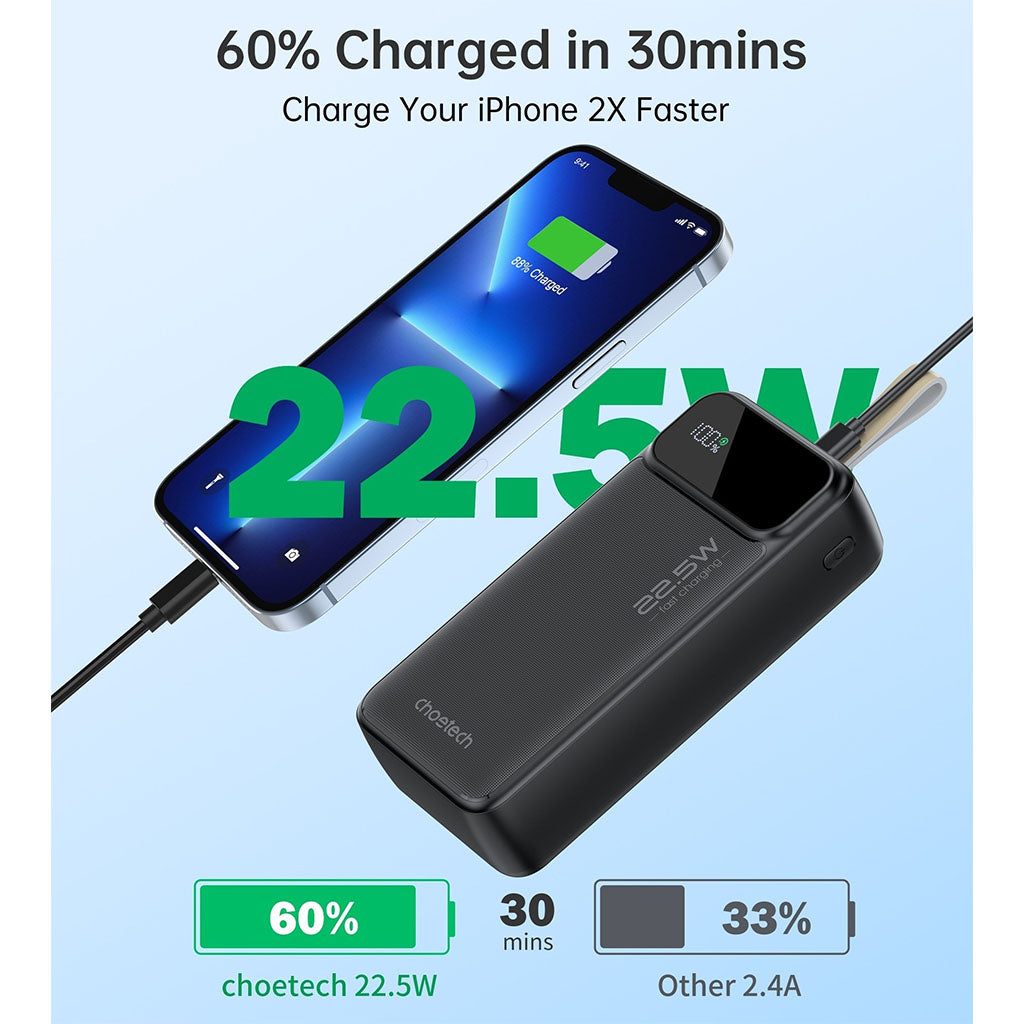 Choetech B730 30000mAh 22.5W PD Power Bank w/ Digital Display(ELECHOB730) - 5