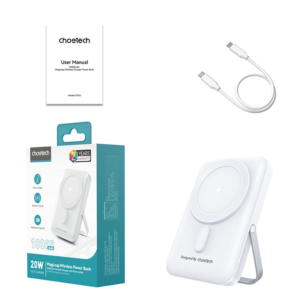 Choetech B743-WH 10000mAh 20W PD Magnetic Power Bank w/ Holder - White(ELECHOB743WH) - 11