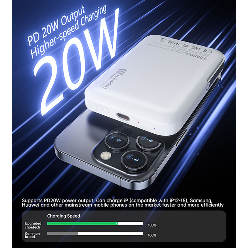 Choetech B743-WH 10000mAh 20W PD Magnetic Power Bank w/ Holder - White(ELECHOB743WH) - 6