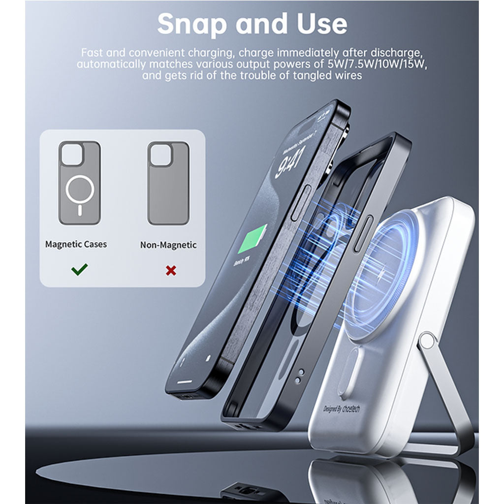 Choetech B743-WH 10000mAh 20W PD Magnetic Power Bank w/ Holder - White(ELECHOB743WH) - 7