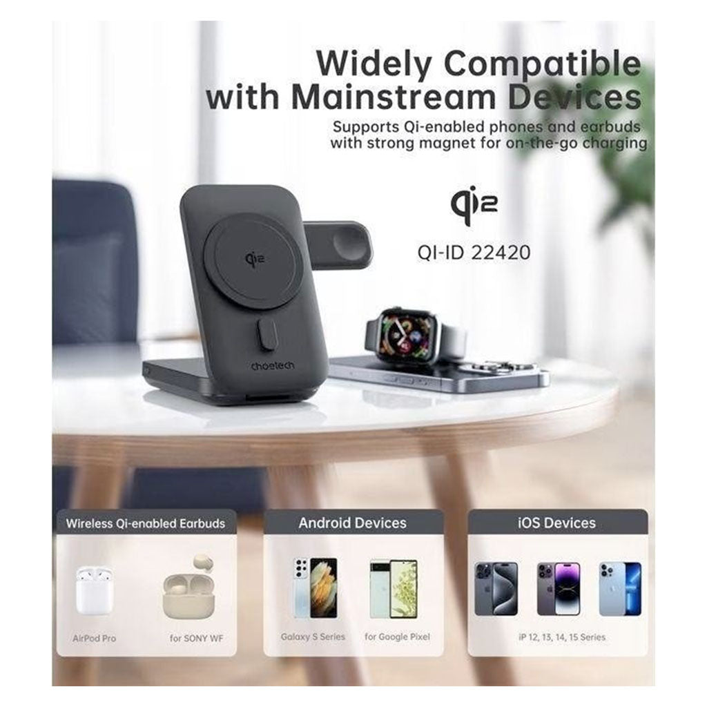 Choetech B750 10000mAh Qi2 Certified 3-in-1 Magnetic Charger Stand(ELECHOB750) - 5