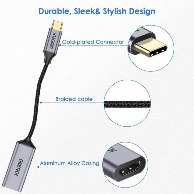 Choetech HUB-H21 USB-C to HDMI 4k@60Hz Braided Video Cable Cord Adapter(HUB-H20) - 4