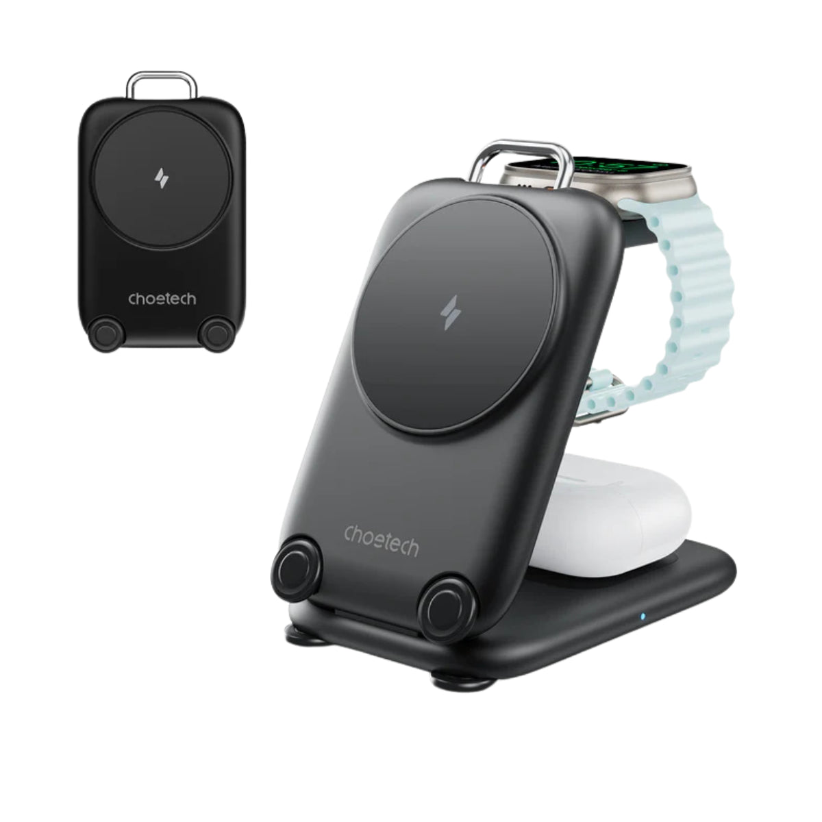 Choetech MagLeap 15W Qi2 3-in-1 Foldable Magnetic Wireless Charger - Black(CTT816FCCBK) - 2