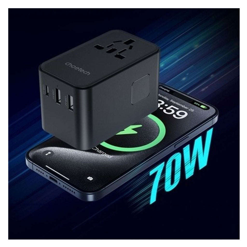 Choetech PD5022 70W Travel Adapter w/ Built-in USB-C Cable - Black(ELECHOPD5022) - 4