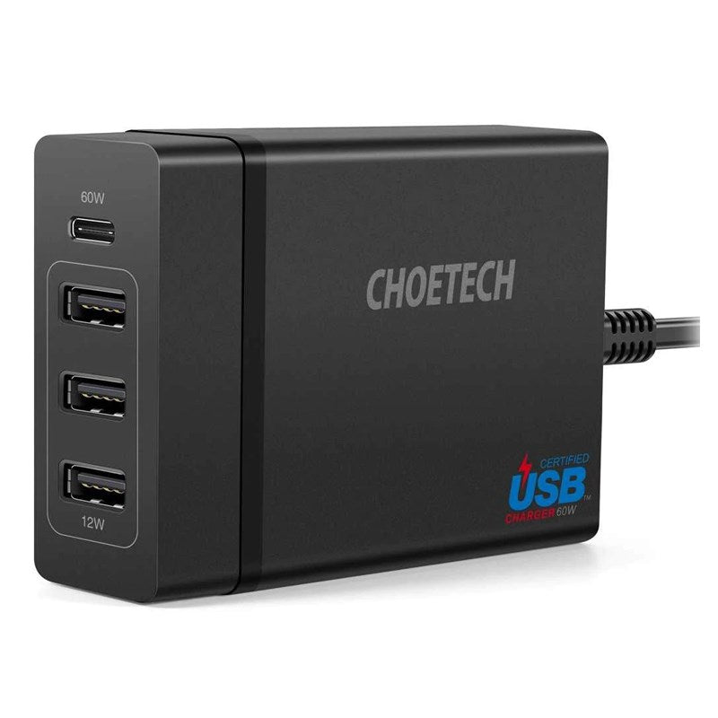 Choetech PD72 4-Port Multi-USB Charging Power Adapter - Black(PD72) - 1