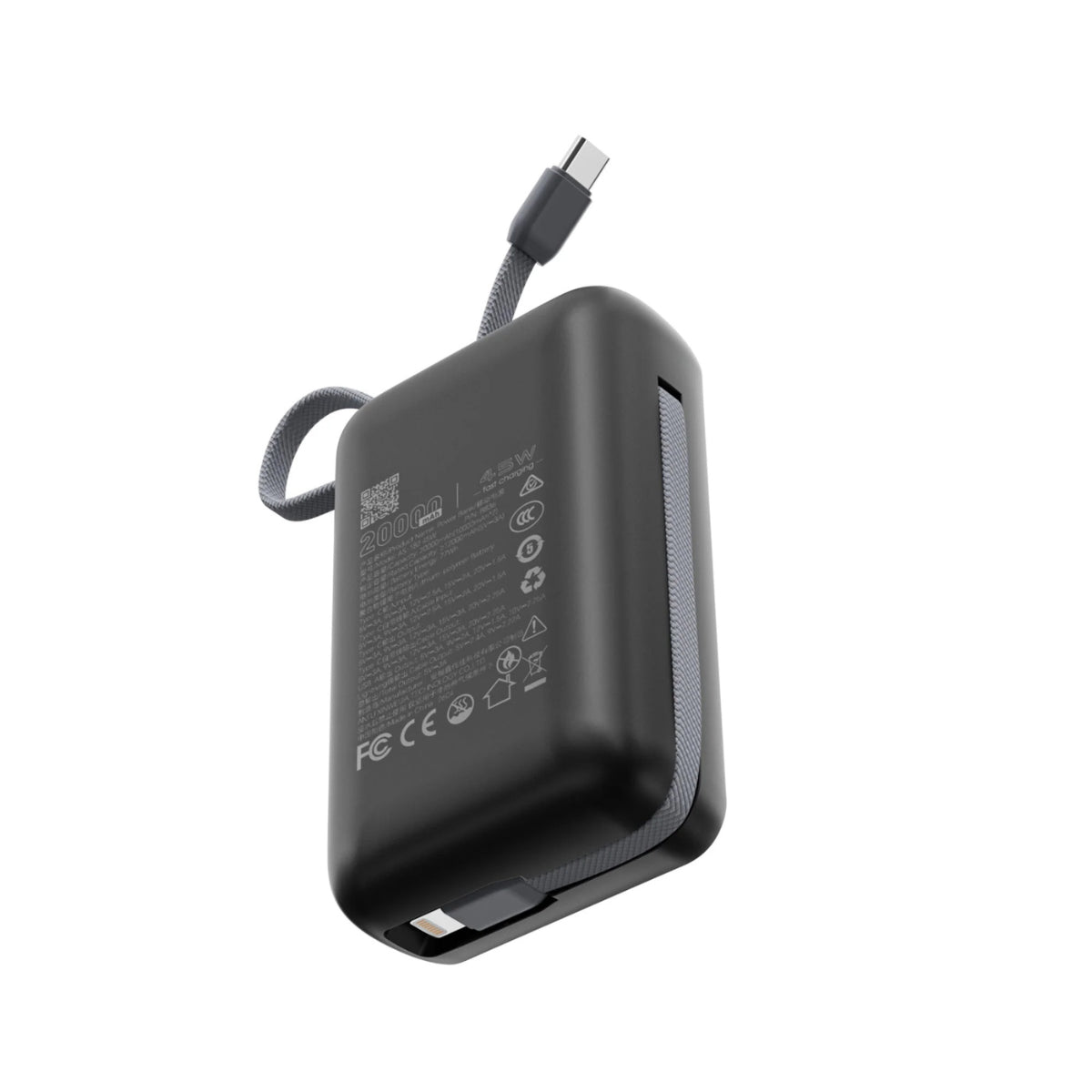 Choetech PowerLeap 20000mAh 45W Power Bank with USB-C & Lightning Cables - Silver Black(CTB836BK) - 3