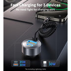 Choetech TC0030 65W 3-Port Fast Car Charger w/ Type-C Stretchable Cable(ELECHOTC0030) - 5