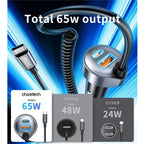 Choetech TC0030 65W 3-Port Fast Car Charger w/ Type-C Stretchable Cable(ELECHOTC0030) - 7