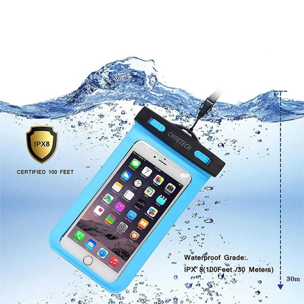 Choetech WPC007-BE Universal Waterproof Cell Phone Pouch Bag up to 8" - Blue(ELECHOWPC007BE) - 2
