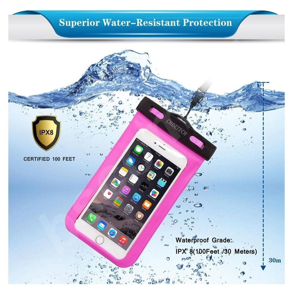 Choetech WPC007-PK Universal Waterproof Cell Phone Pouch Bag up to 8" - Pink(ELECHOWPC007PK) - 6