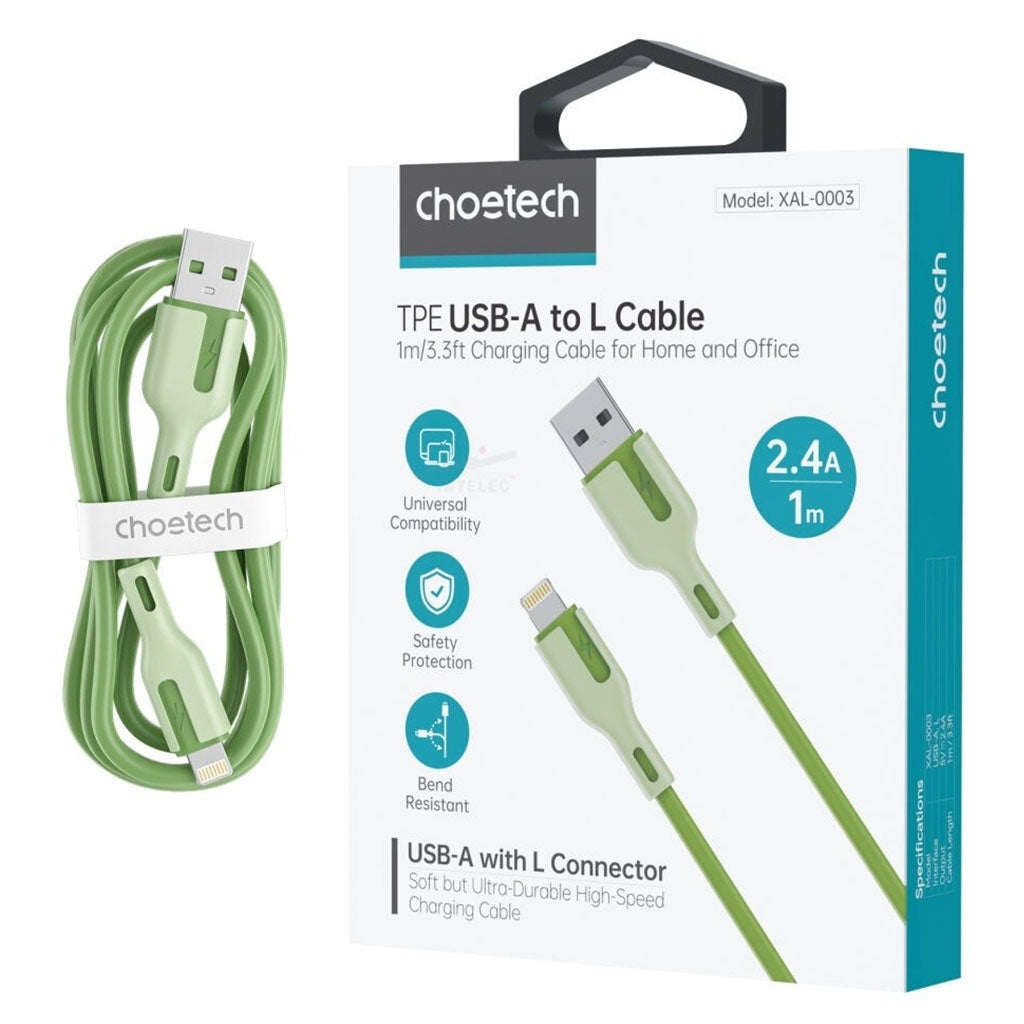 Choetech XAL-0003G 1m USB-A to Lightning Charging Cable - Green(ELECHOXAL0003G) - 2