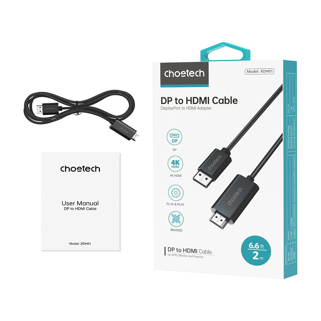 Choetech XDH01 2m 4K 60Hz DisplayPort to HDMI Braided Cable(ELECHOXDH01) - 10