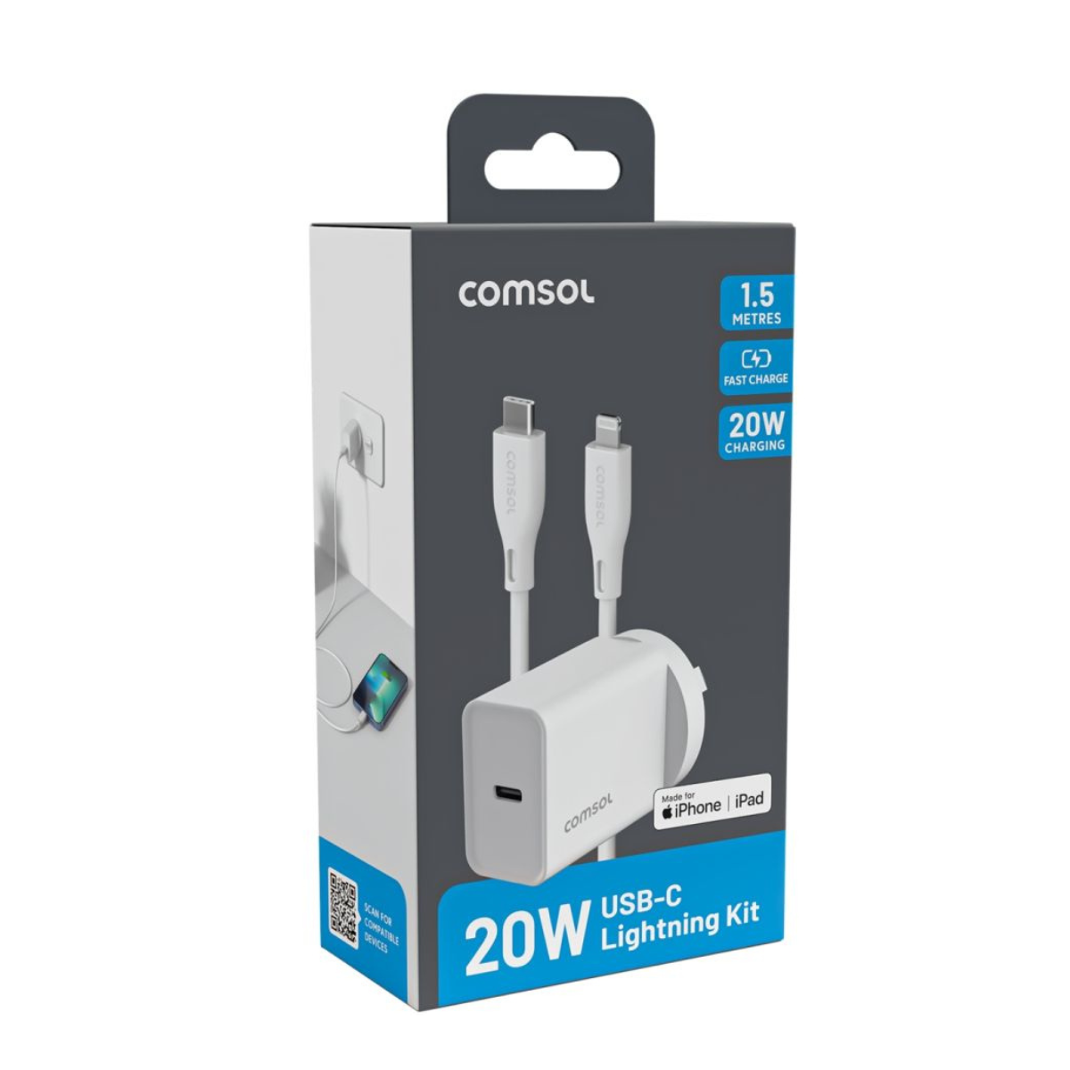 Comsol 20W USB-C Wall Charger + 1.5m USB-C to Lightning Cable(AC20KCLW) - 3