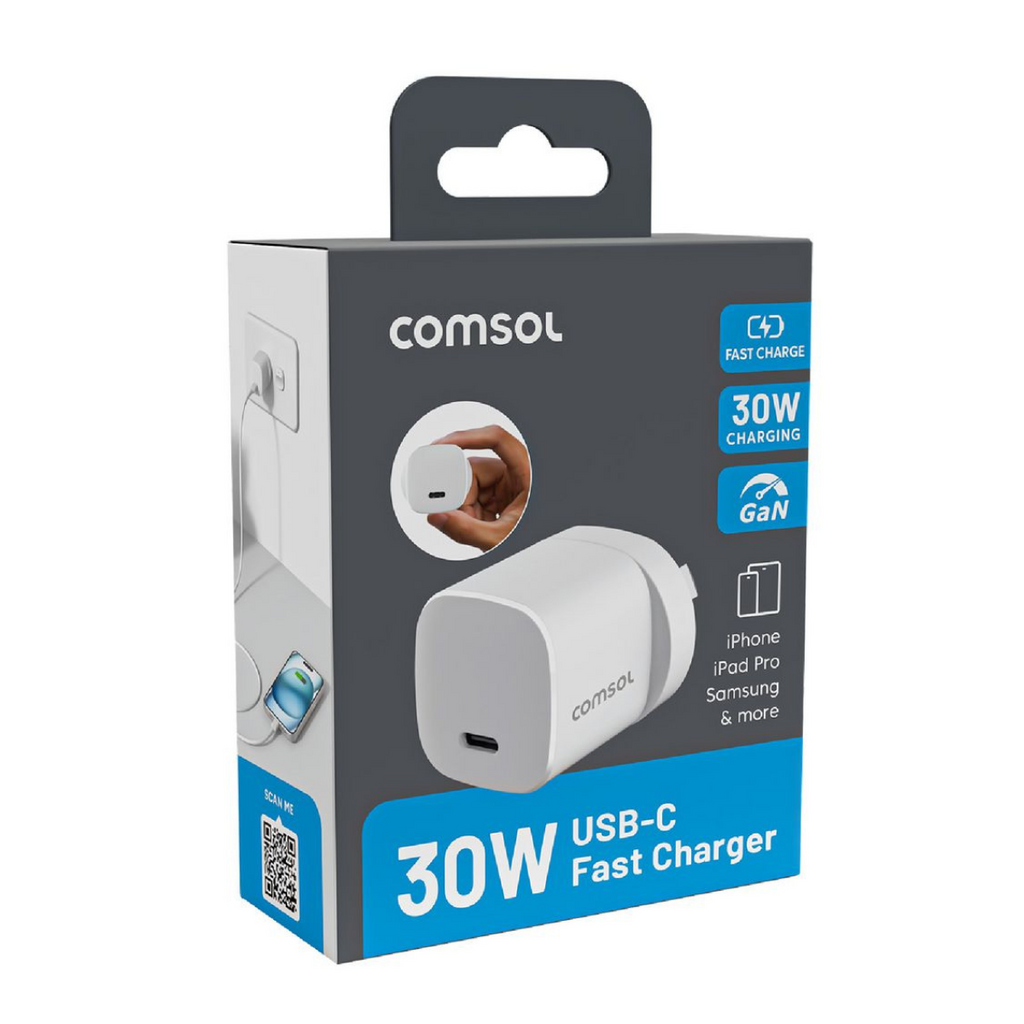 Comsol 30W GaN USB-C Wall Charger - White(AC30CW) - 3