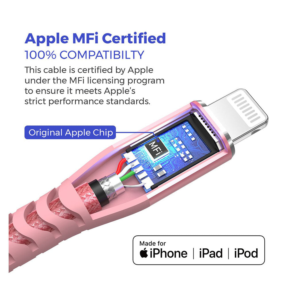 Comsol 3m USB-A to Lightning Cable Reinforced with Aramid Fibre - Pink(AL3KVPK) - 6