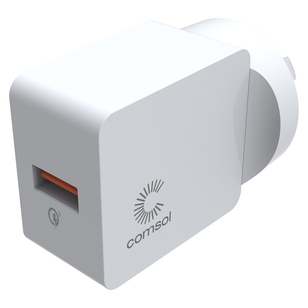 Comsol Single Port USB Wall Charger with QC 3.0 (18W) - White(WCSQ3WH) - 1